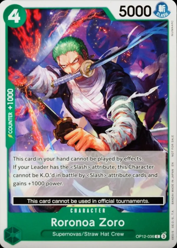 Legacy of the Master 영어판 Roronoa Zoro OP12-036 · 데모 덱 카드 앞면