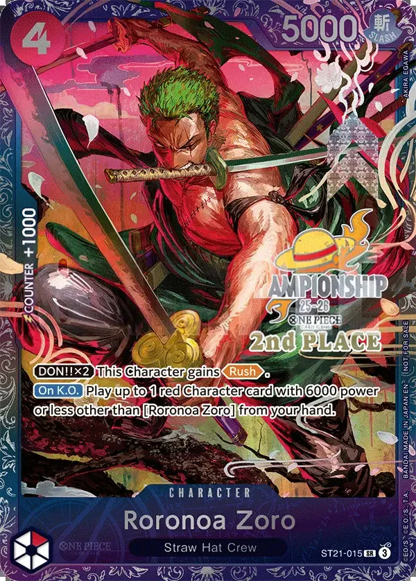 GEAR5 영어판 Roronoa Zoro ST21-015 · 리저널 2위 카드 앞면