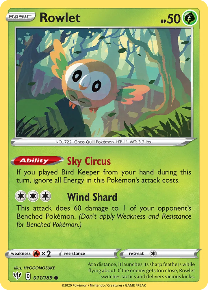 Sword & Shield—Darkness Ablaze 영어판 Rowlet 11 카드 앞면