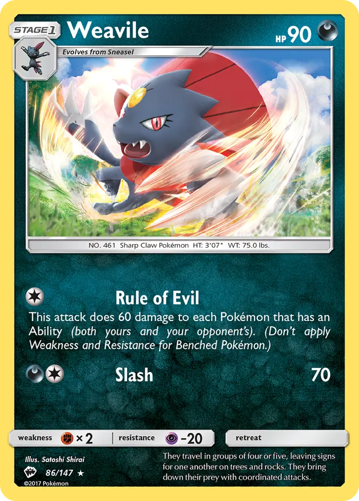 Sun & Moon—Burning Shadows 英語版 Weavile 86 カード表面