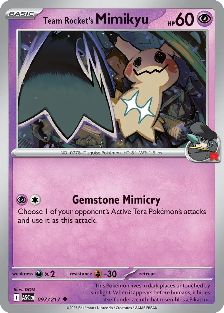 Mega Evolution—Ascended Heroes 英語版 Team Rocket's Mimikyu 97 カード表面
