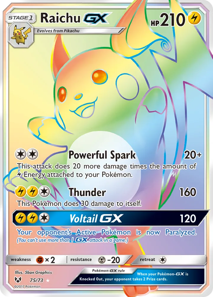 Shining Legends 英語版 Raichu-GX 75 カード表面