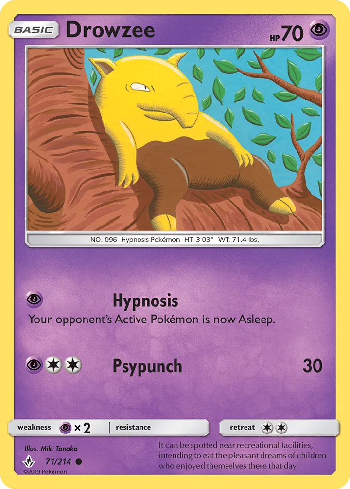 Sun & Moon—Unbroken Bonds 영어판 Drowzee 71 카드 앞면