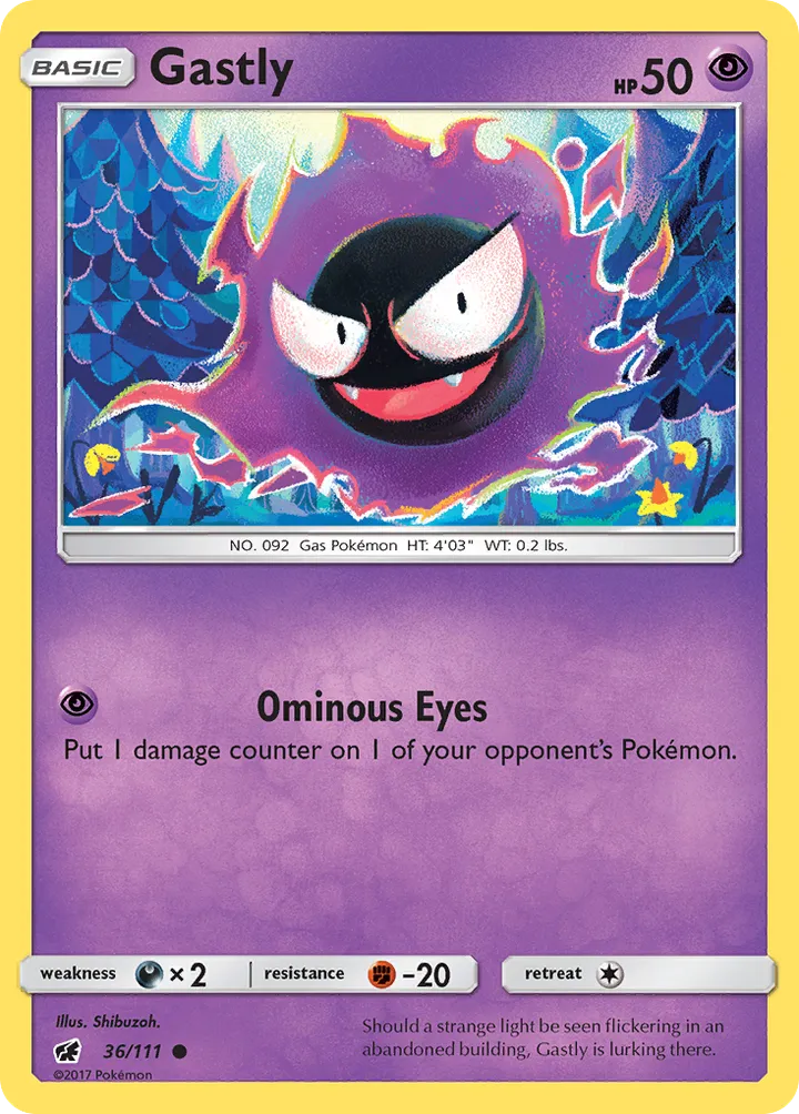 Sun & Moon—Crimson Invasion 英語版 Gastly 36 カード表面