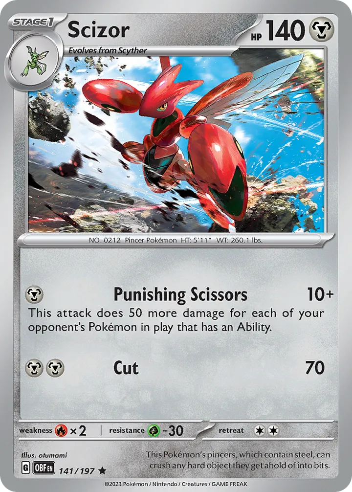 Scarlet & Violet—Obsidian Flames 영어판 Scizor 141 카드 앞면