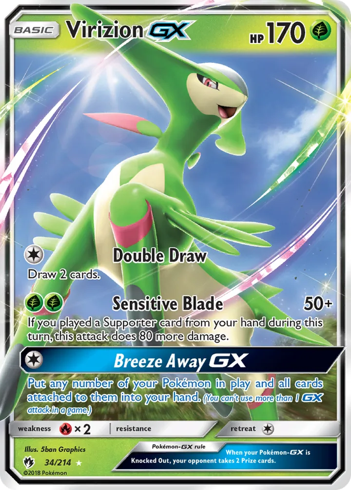 Sun & Moon—Lost Thunder 영어판 Virizion-GX 34 카드 앞면
