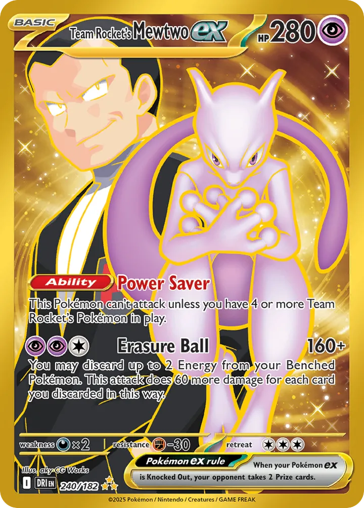 Scarlet & Violet—Destined Rivals 영어판 Team Rocket's Mewtwo ex 240 카드 앞면