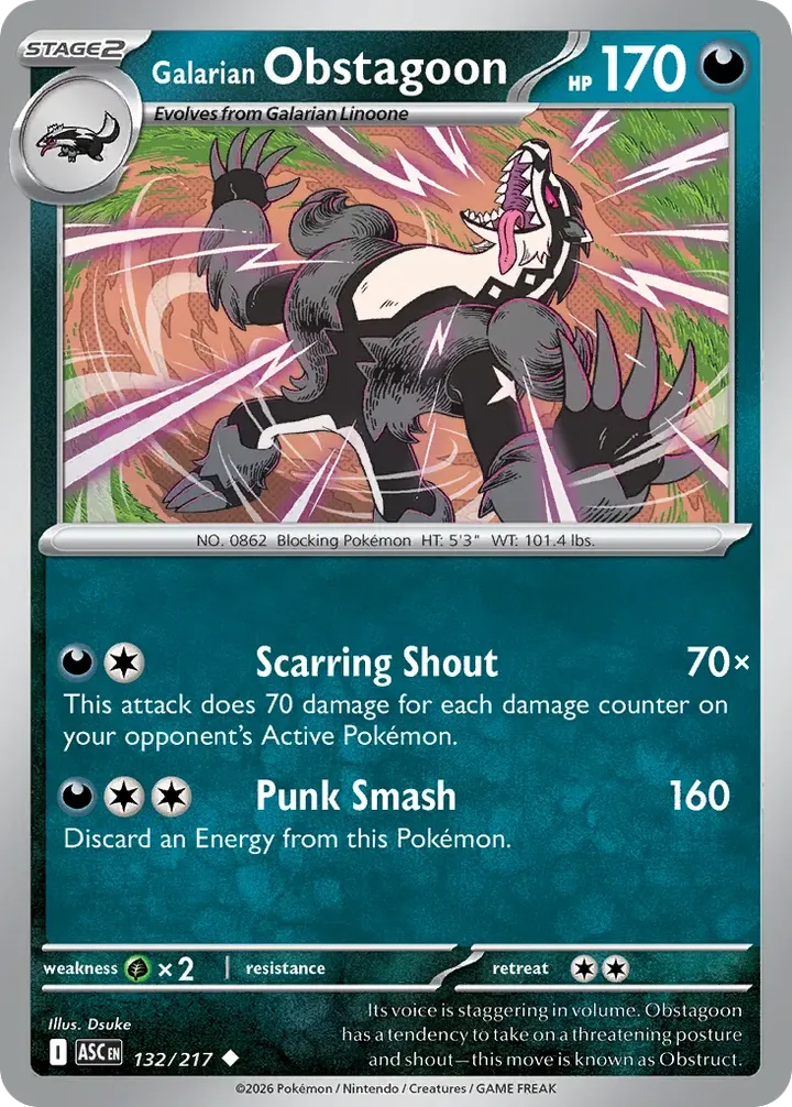 Mega Evolution—Ascended Heroes 英語版 Galarian Obstagoon 132 カード表面
