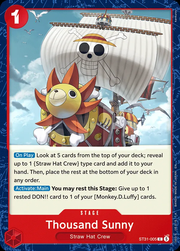 RED Monkey.D.Luffy 영어판 Thousand Sunny ST31-005 카드 앞면