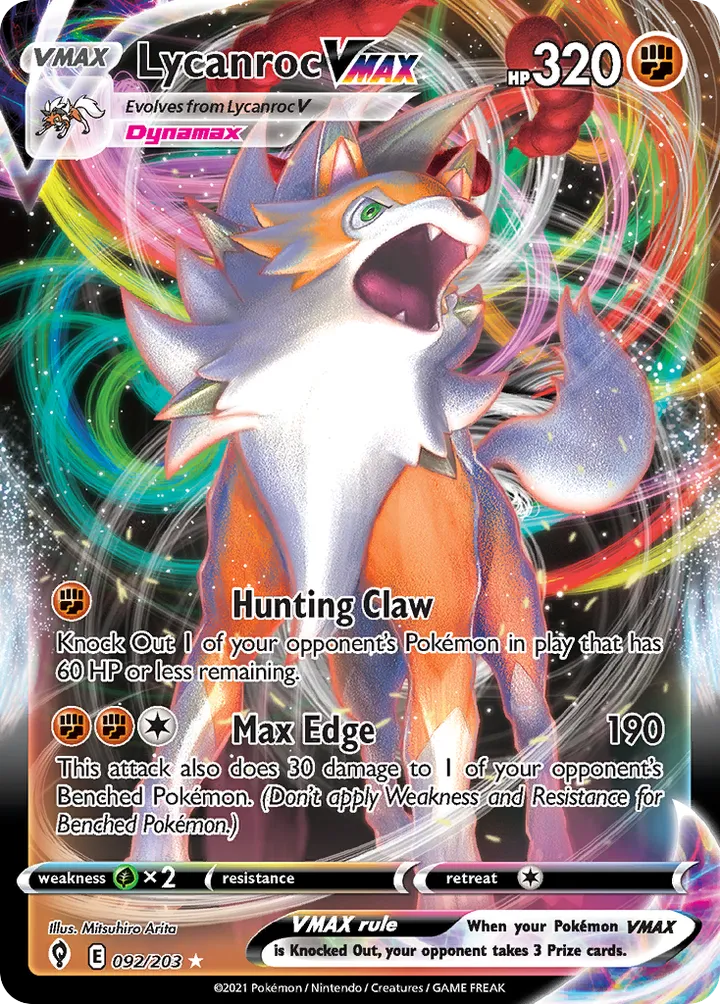 Sword & Shield—Evolving Skies 영어판 Lycanroc VMAX 92 카드 앞면
