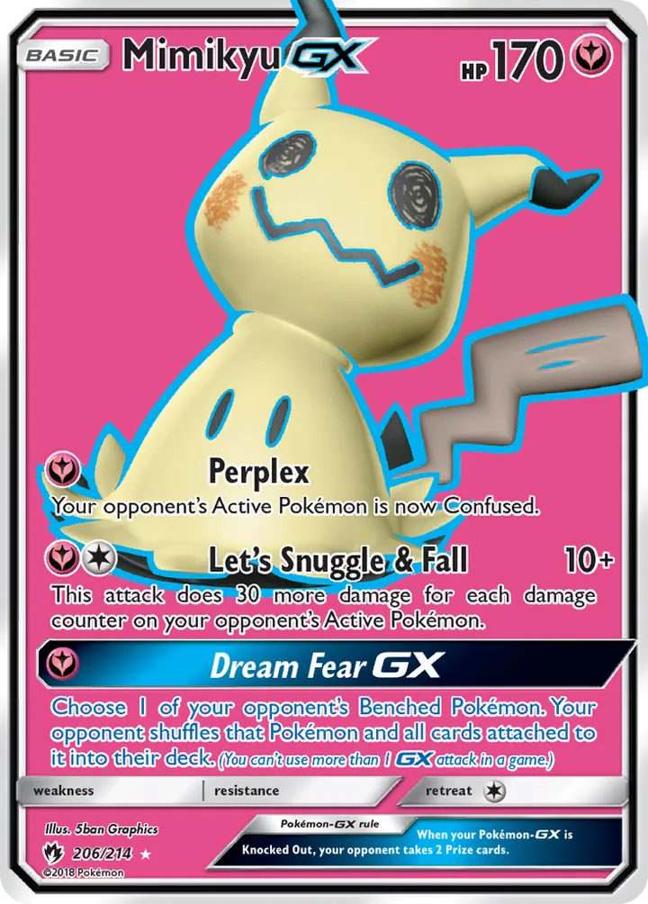 Sun & Moon—Lost Thunder 영어판 Mimikyu-GX 206 카드 앞면