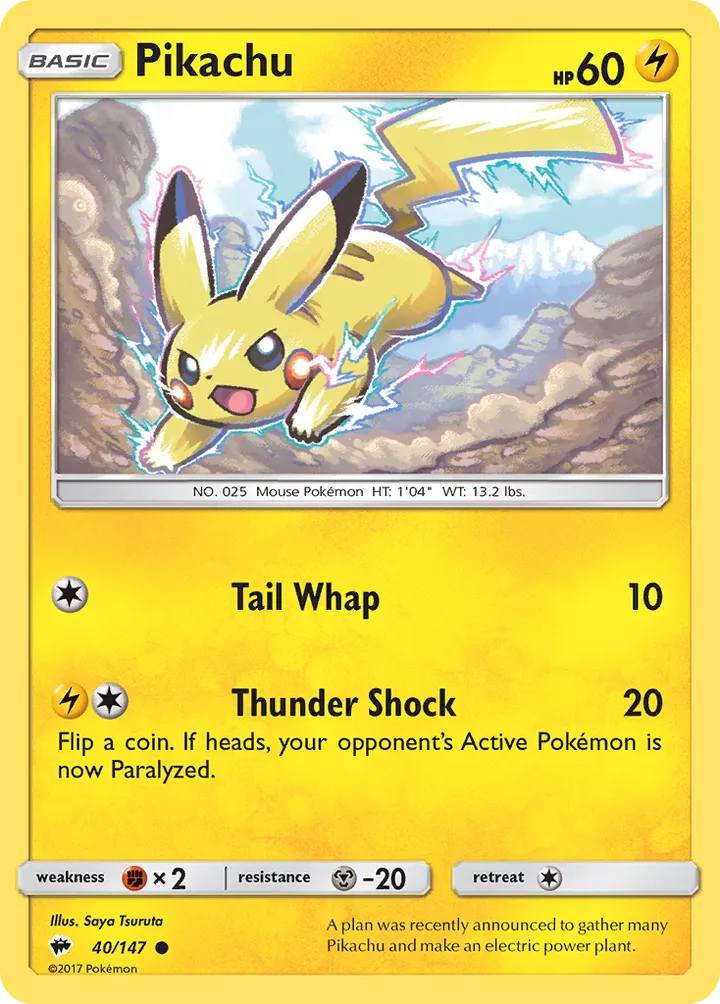 Sun & Moon—Burning Shadows 영어판 Pikachu 40 카드 앞면