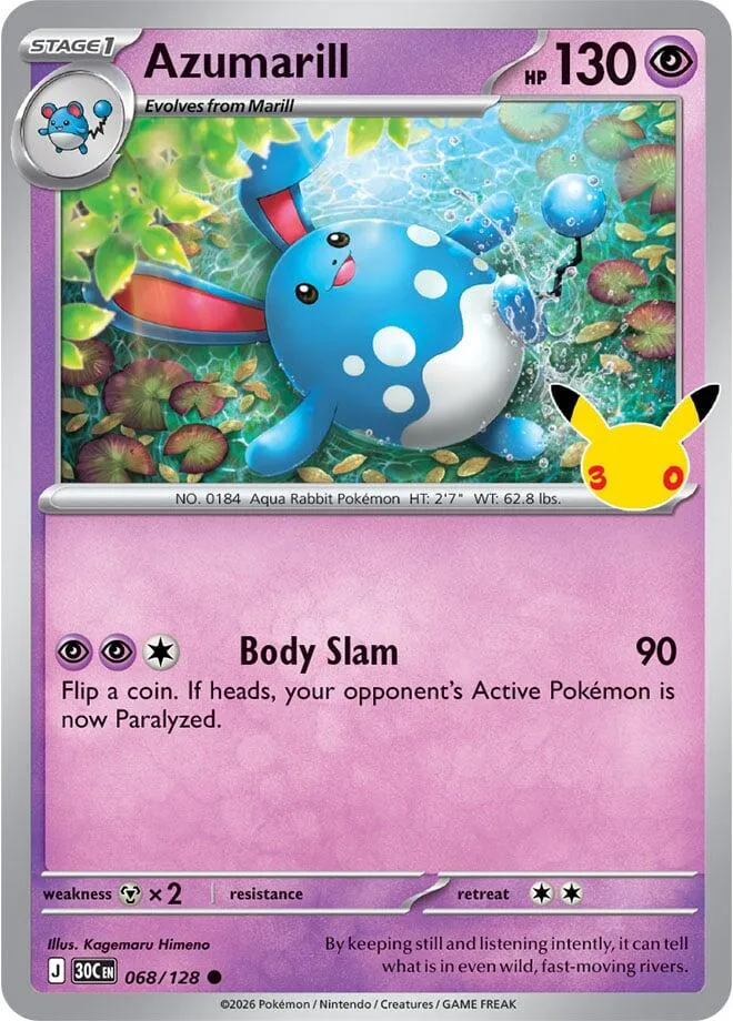 Pokémon TCG: 30th Celebration 英語版 Azumarill 68 カード表面