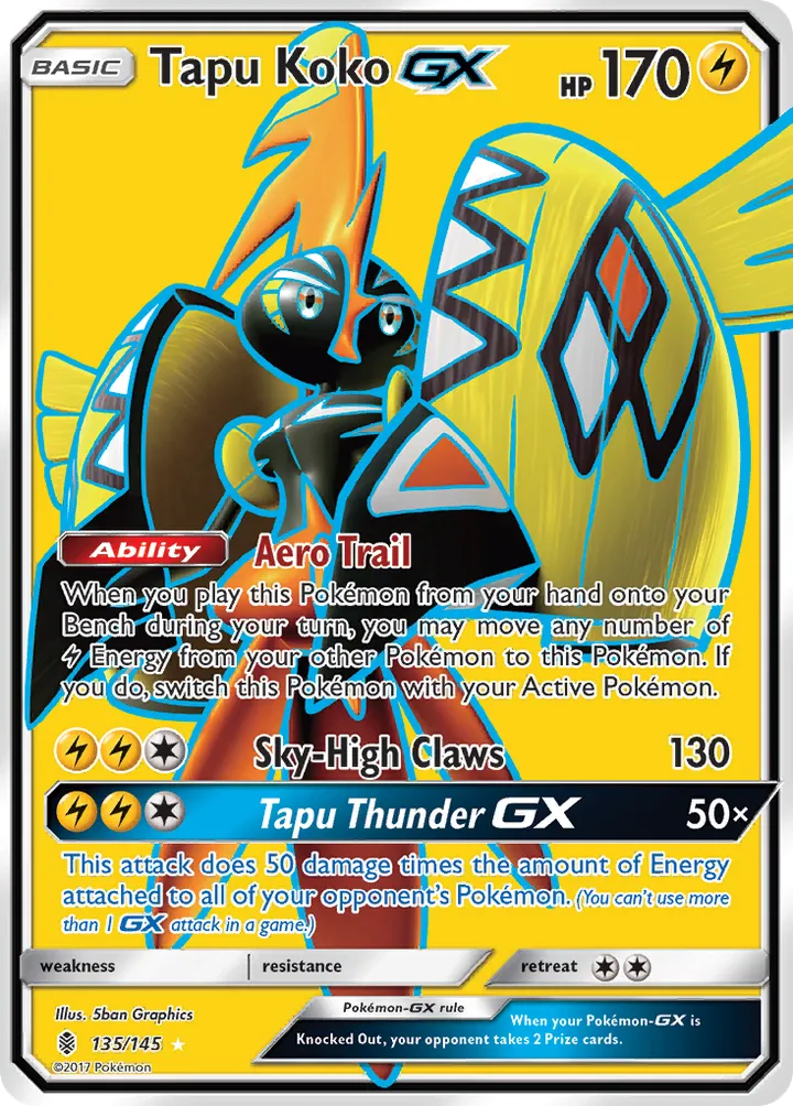 Sun & Moon—Guardians Rising 영어판 Tapu Koko-GX 135 카드 앞면