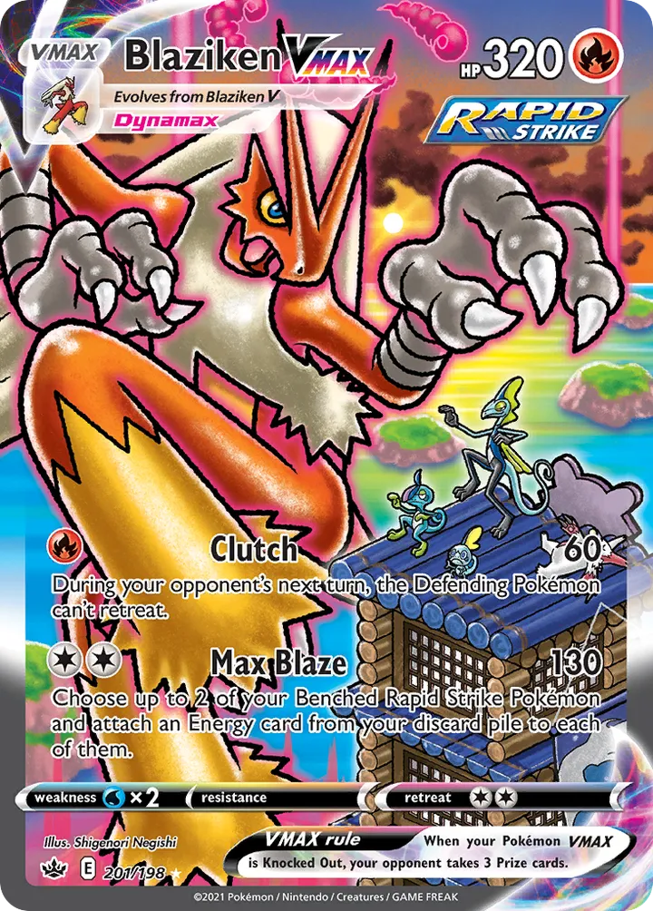Front of Blaziken VMAX 201, Sword & Shield—Chilling Reign English