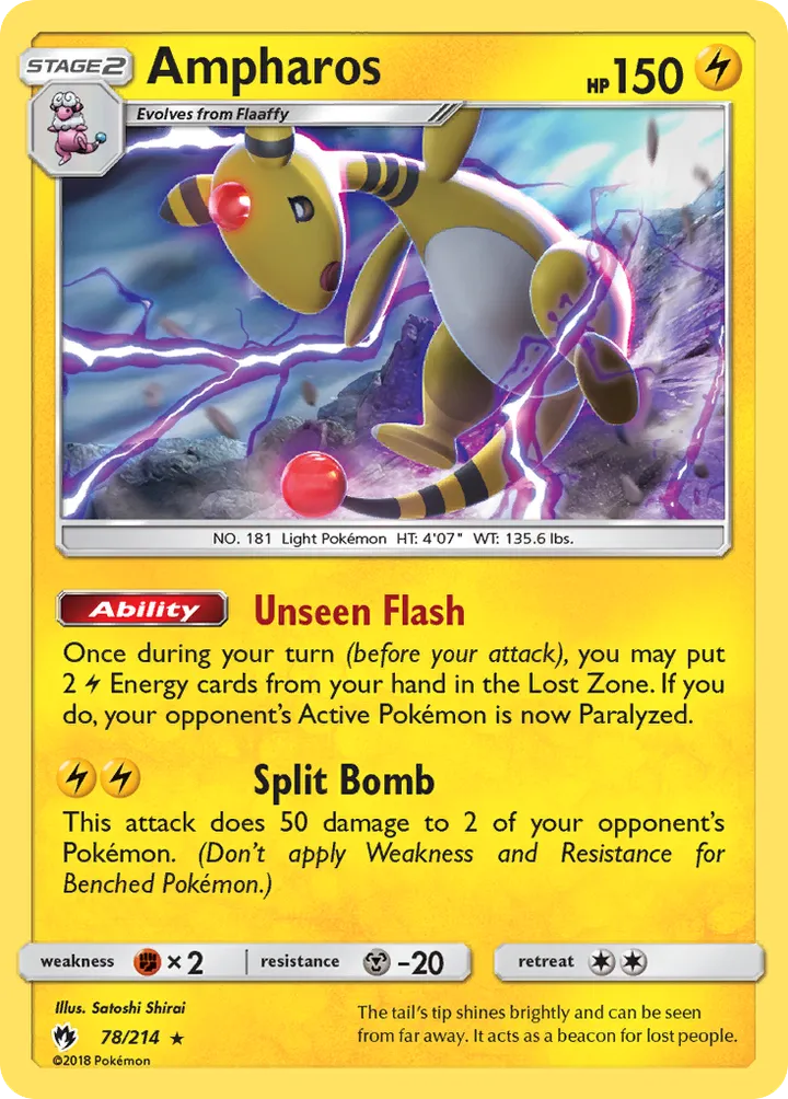 Sun & Moon—Lost Thunder 영어판 Ampharos 78 카드 앞면