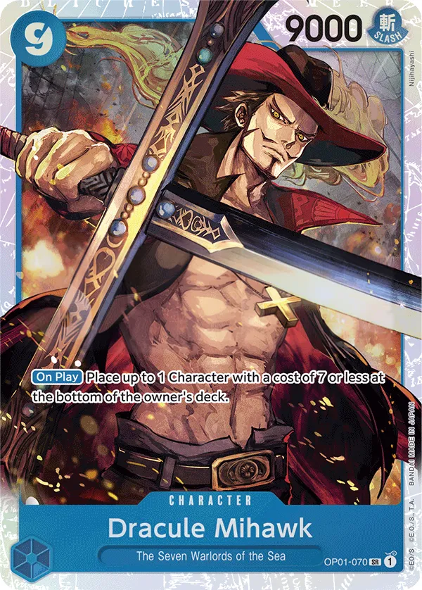 Romance Dawn 영어판 Dracule Mihawk OP01-070 · 재록 카드 앞면