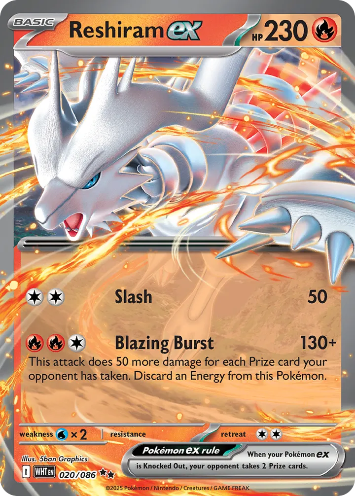 Front of Reshiram ex 20, Scarlet & Violet—White Flare English