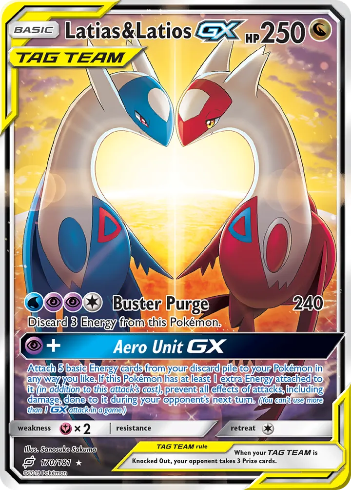 Sun & Moon—Team Up 영어판 Latias & Latios GX 170 카드 앞면