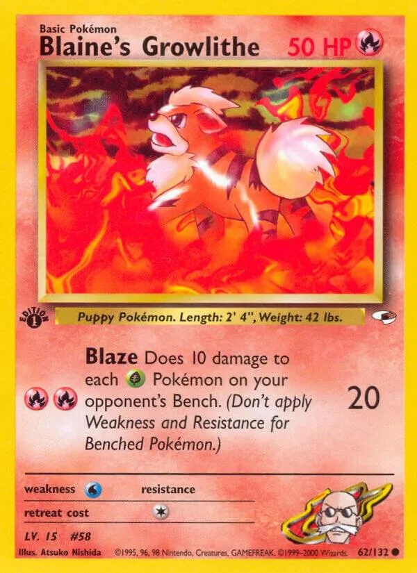 Gym Heroes 영어판 Blaine's Growlithe 62 카드 앞면