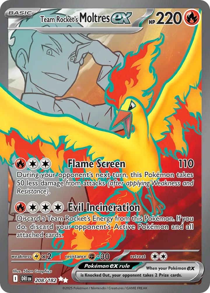 Scarlet & Violet—Destined Rivals 영어판 Team Rocket's Moltres ex 208 카드 앞면