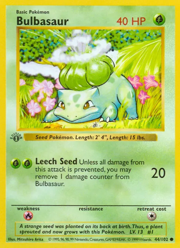 Base Set 영어판 Bulbasaur 44 카드 앞면