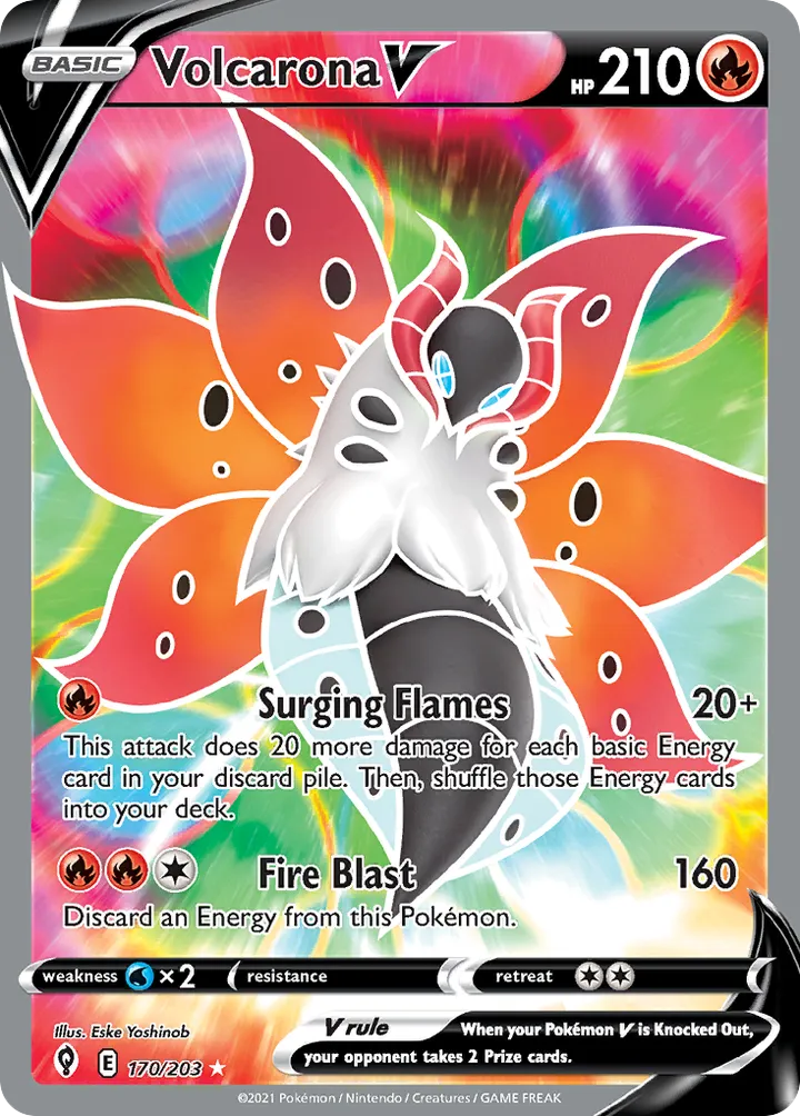 Front of Volcarona V 170, Sword & Shield—Evolving Skies English