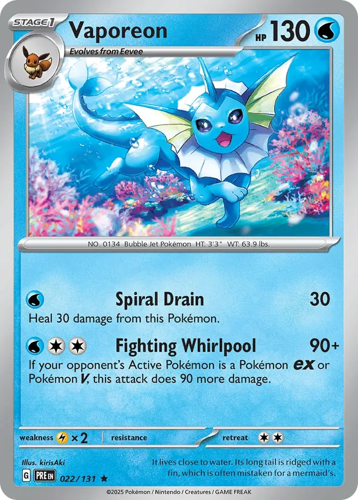 Scarlet & Violet—Prismatic Evolutions 영어판 Vaporeon 22 카드 앞면