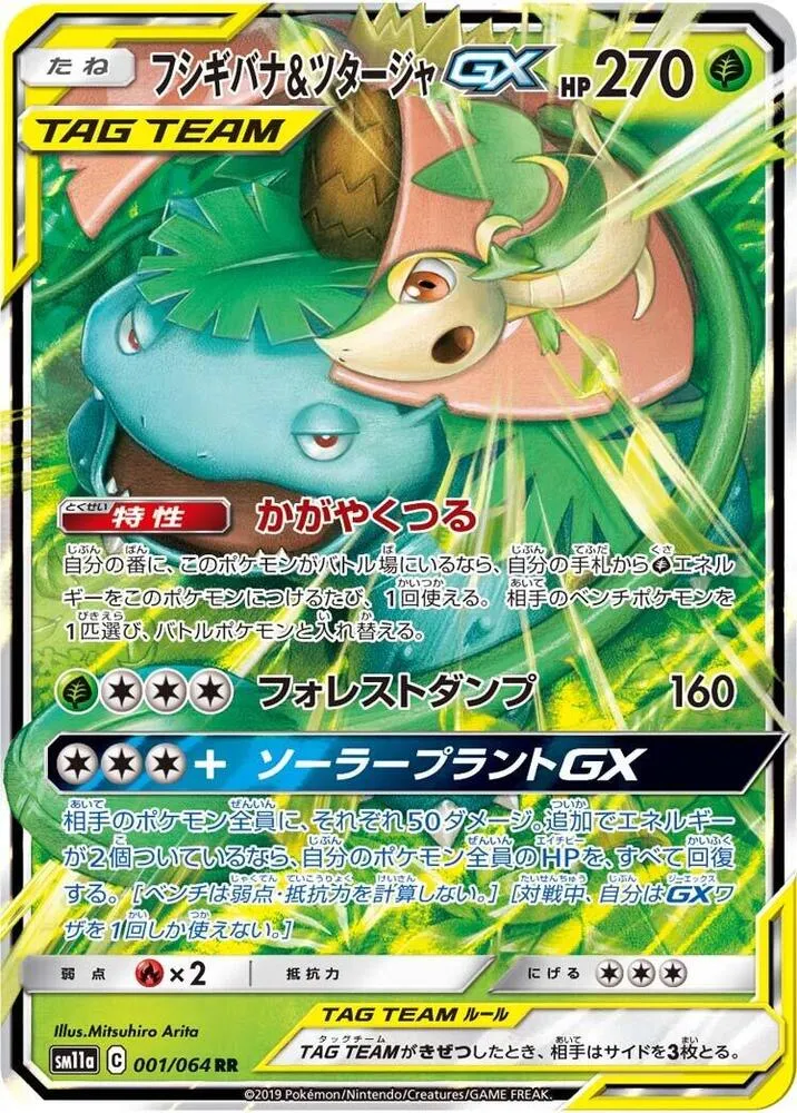 リミックスバウト 일본판 フシギバナ&ツタージャGX 1 카드 앞면