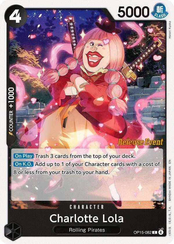 Adventure on Kami's Island 英語版 Charlotte Lola OP15-082 · プレリリース カード表面