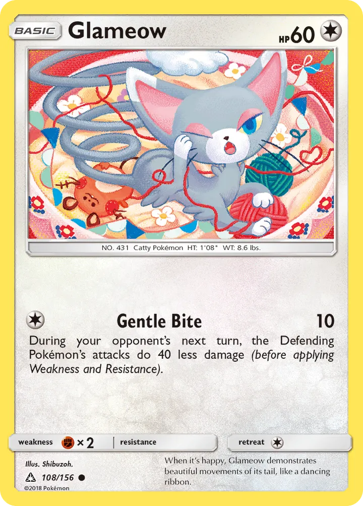 Sun & Moon—Ultra Prism 영어판 Glameow 108 카드 앞면