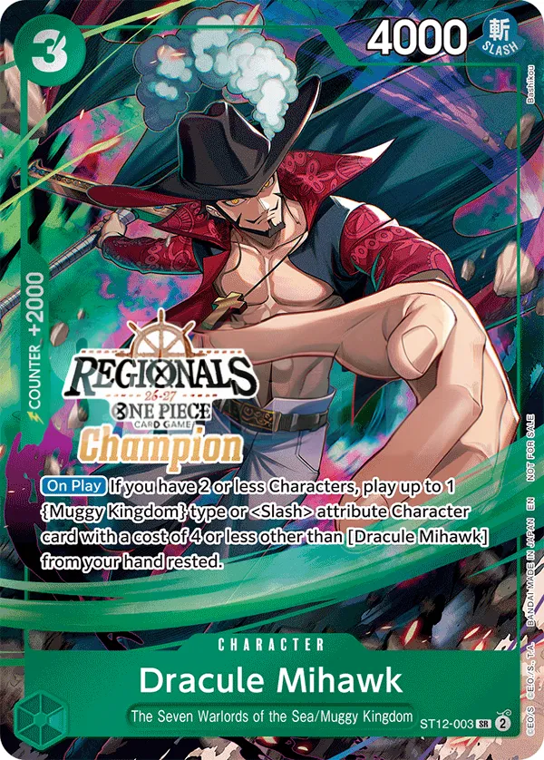 Zoro and Sanji 영어판 Dracule Mihawk ST12-003 · 리저널 챔피언 카드 앞면