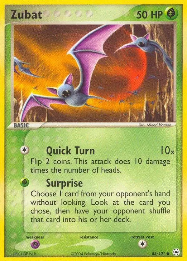 EX Hidden Legends 영어판 Zubat 83 카드 앞면