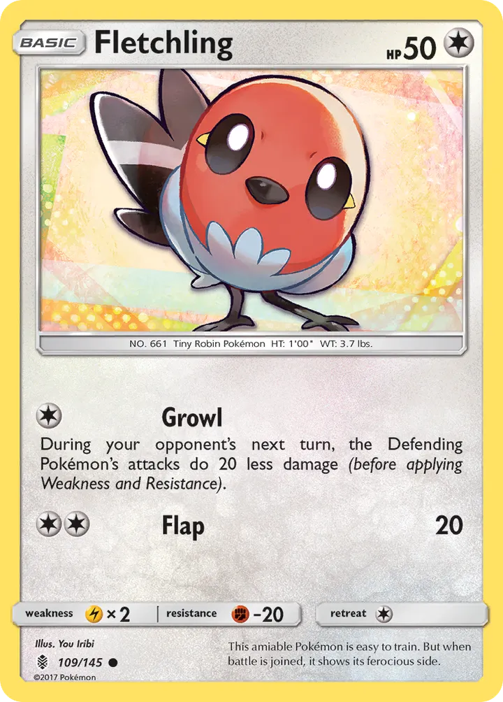 Sun & Moon—Guardians Rising 영어판 Fletchling 109 카드 앞면