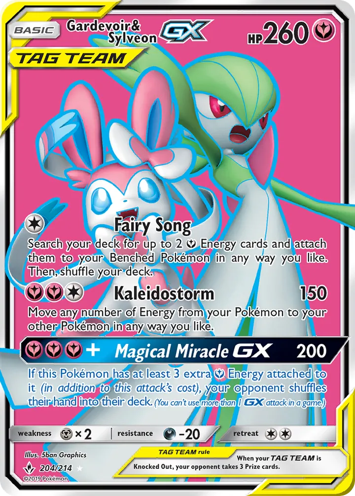 Sun & Moon—Unbroken Bonds 영어판 Gardevoir & Sylveon-GX 204 카드 앞면