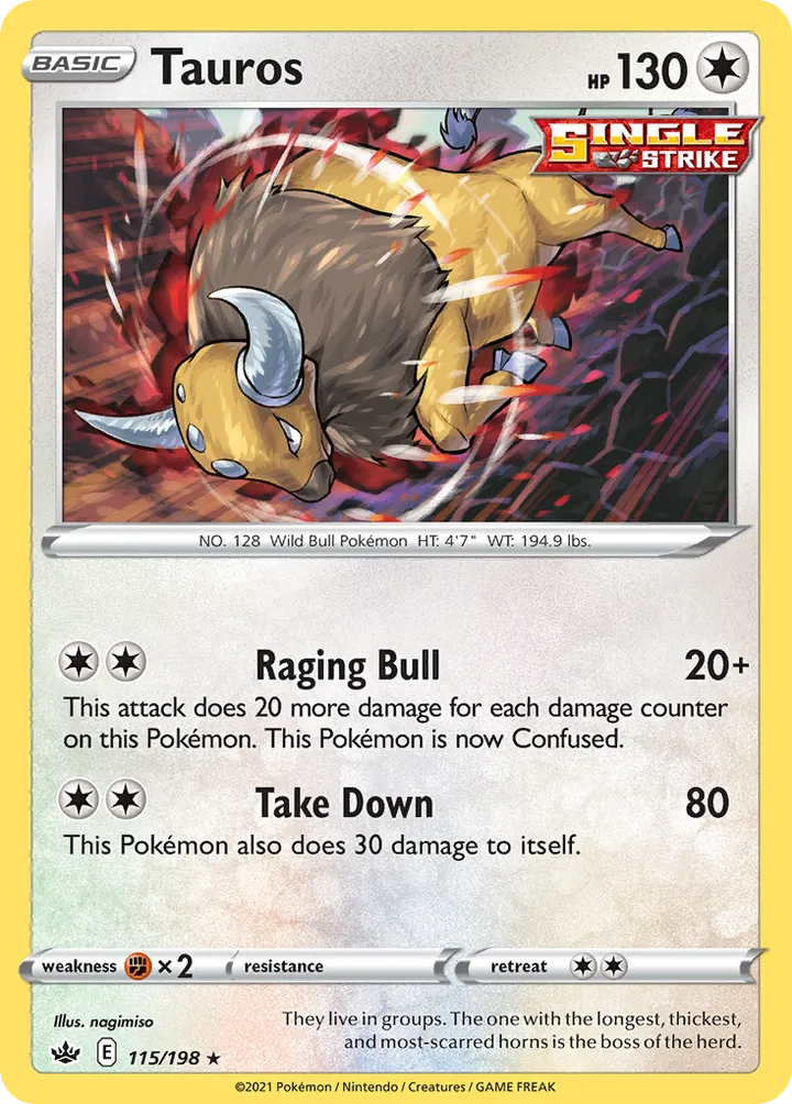 Sword & Shield—Chilling Reign 영어판 Tauros 115 카드 앞면