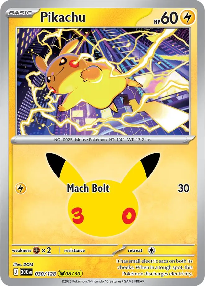 Pokémon TCG: 30th Celebration 英語版 Pikachu 30 カード表面