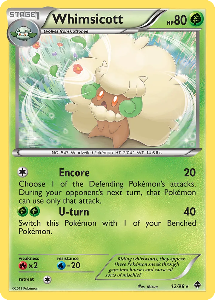Black & White—Emerging Powers 영어판 Whimsicott 12 카드 앞면