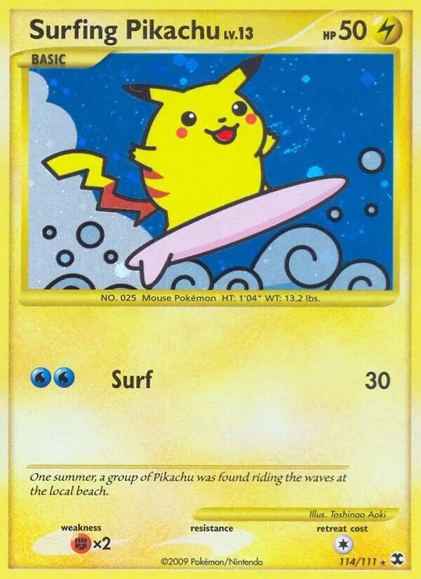 Platinum—Rising Rivals 英語版 Surfing Pikachu 114 カード表面