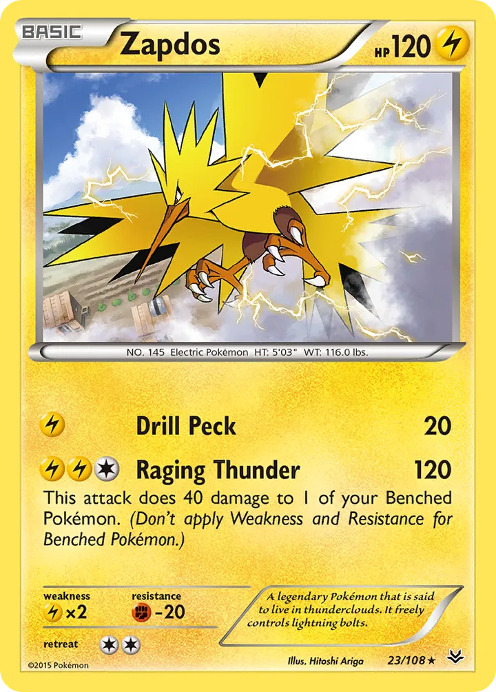 XY—Roaring Skies 영어판 Zapdos 23 카드 앞면