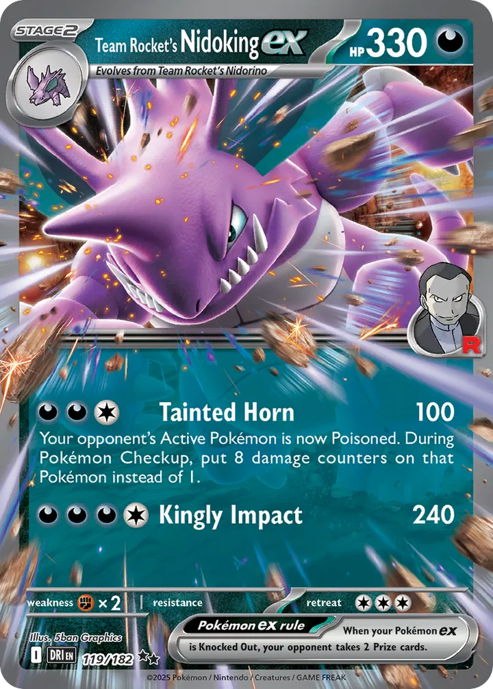 Scarlet & Violet—Destined Rivals 英語版 Team Rocket's Nidoking ex 119 カード表面
