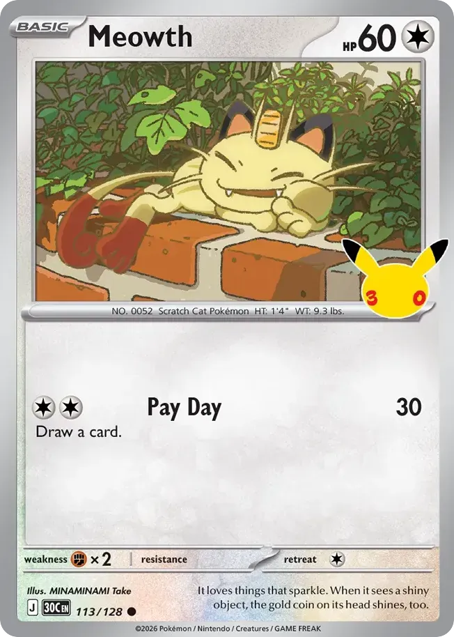 Pokémon TCG: 30th Celebration 英語版 Meowth 113 カード表面