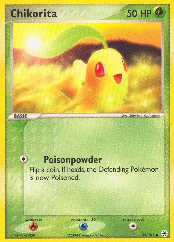 EX Hidden Legends 영어판 Chikorita 55 카드 앞면