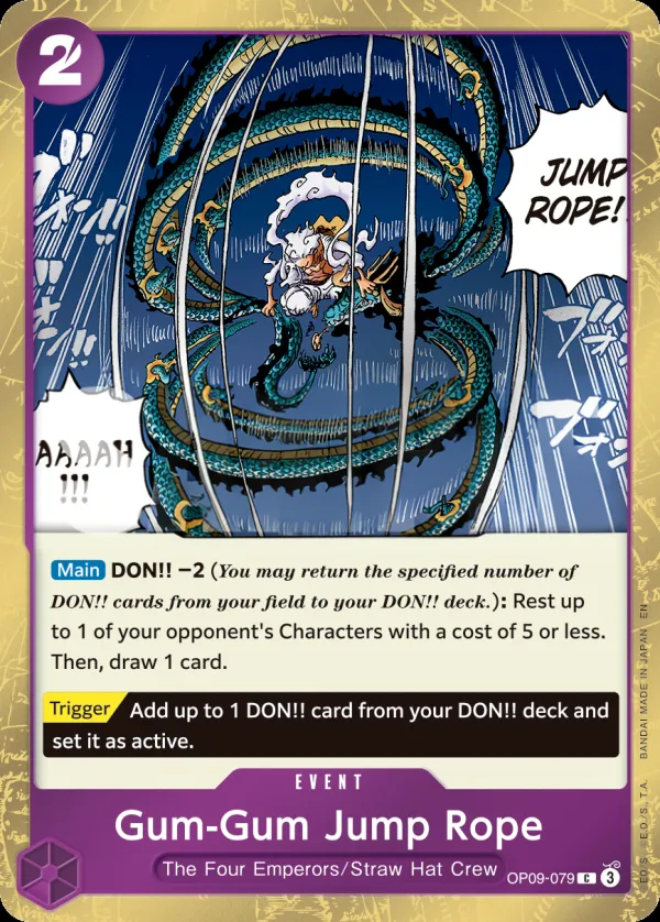 Emperors in the New World 英語版 Gum-Gum Jump Rope OP09-079 · パラレル カード表面