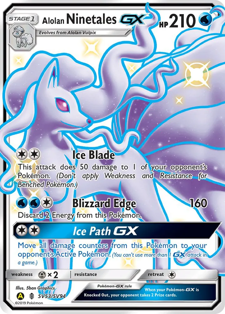 Hidden Fates 영어판 Alolan Ninetales-GX SV53 카드 앞면