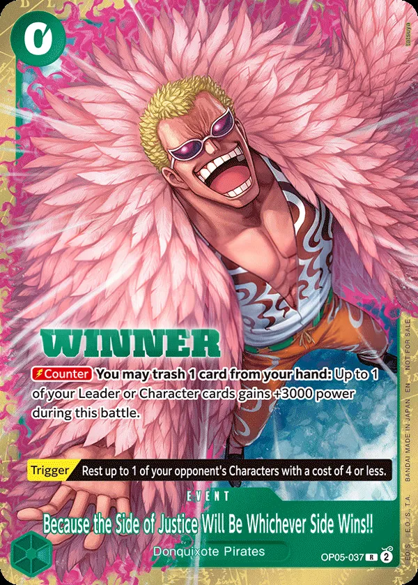 Awakening of the New Era 英語版 Because the Side of Justice Will Be Whichever Side Wins!! OP05-037 · パラレル 2 カード表面