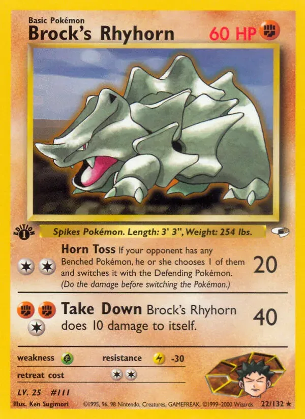 Gym Heroes 영어판 Brock's Rhyhorn 22 카드 앞면