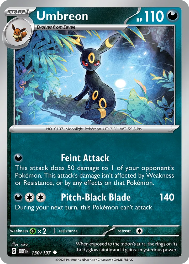 Scarlet & Violet—Obsidian Flames 영어판 Umbreon 130 카드 앞면