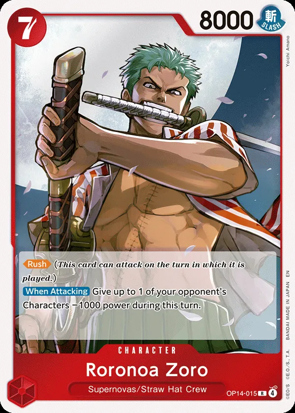 The Azure Sea's Seven 영어판 Roronoa Zoro OP14-015 카드 앞면
