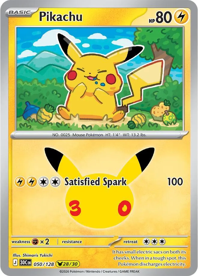 Front of Pikachu 50, Pokémon TCG: 30th Celebration English